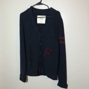Vintage Abercrombie Fitch varsity v neck navy blue cardigan sweater mens M y2k